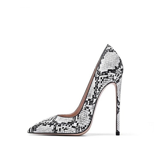 black and white snakeskin heels